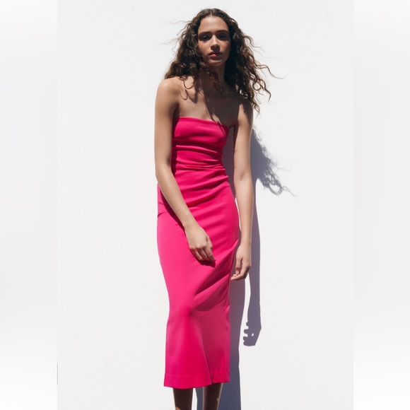 Zara MIDI DRESS. Fuchsia. Size S. New with Tags. - Picture 2 of 8